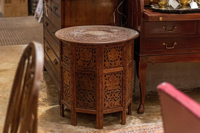 印度家具紅木雕花折疊圓桌邊幾