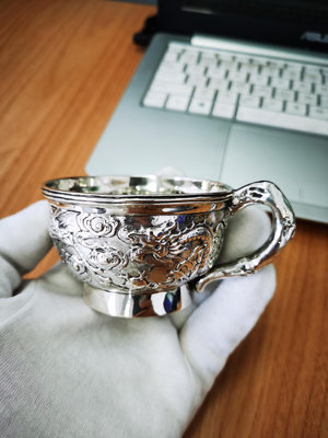 純銀清末民國古董銀器小茶杯咖啡杯高浮雕雕花美觀實用！