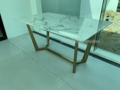 【N D Furniture】台南在地家具-工業風電鍍金色腳座人造石面180cm餐桌/石面餐桌YQ