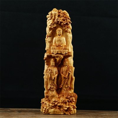 木雕佛像黃楊木雕刻西方三圣阿彌陀佛大勢至觀世音家居供奉佛擺件