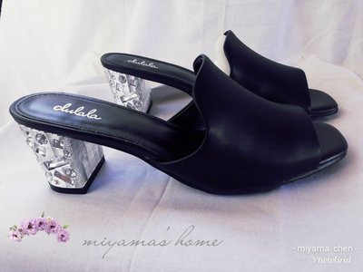 Clulala黑色鑽飾高跟涼鞋25號(SW0003)