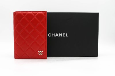 【青蘋果】Chanel 香奈兒 A80385 經典羊皮 菱格紋 護照夾 紅 二手精品#43706