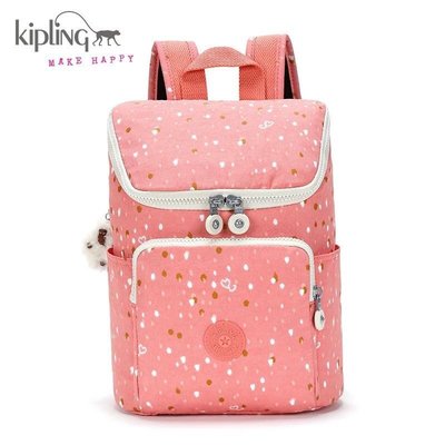 Kipling 猴子包 K70636 粉色小愛心 中款 拉鍊多夾層輕量雙肩後背包 防水 限時優惠 另有大款