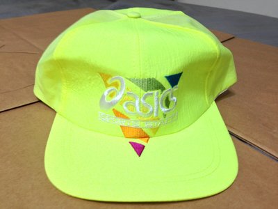 【RACE】ASICS螢光黃 CAP 後調式棒球帽 老帽 MIT 90S 古著老品 金太陽 潮流 HIPHOP 老帽