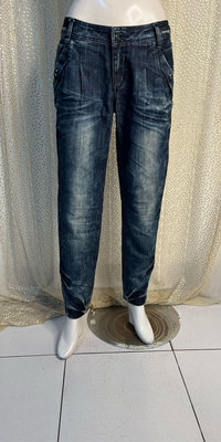 X146設計師yeusen藍色口袋水鑽牛仔丹寧長褲M