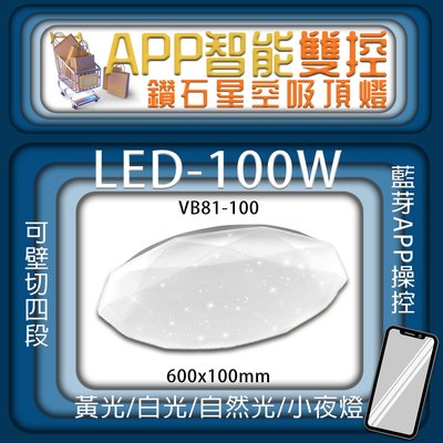 【LED.SMD】台灣現貨(VB81-100)LED-100W APP智能雙控鑽石星空吸頂燈 可壁切四段 藍芽APP操控