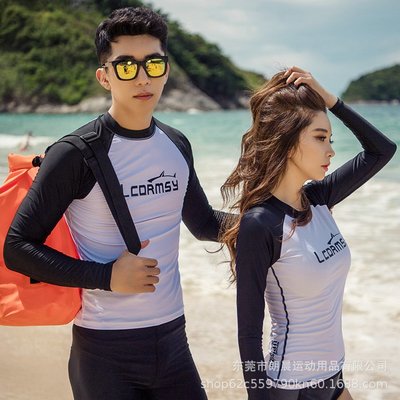 韓國版情侶潛水服游泳衣沙灘沖浪浮潛水母衣長袖長褲分體泳裝