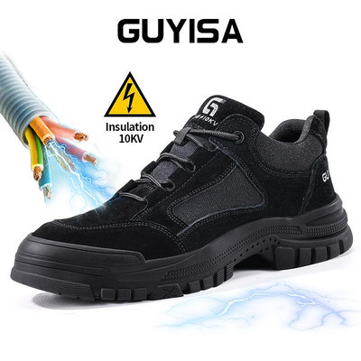 Guyisa安全鞋黑色工作鞋塑料鞋頭電工鞋耐磨絕緣鞋休閒時尚36-46 3115BKV