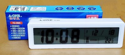A-ONE LCD大螢幕藍光鬧鐘 TG-084 商品尺寸:215×65×30mm 有5分鐘貪睡功能 白色-【便利網】