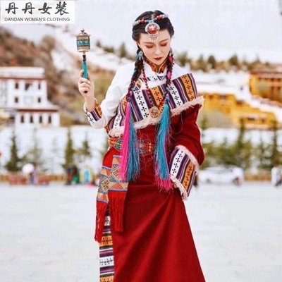 加厚款新款演藝藏袍西藏服女款藏裙丁真藏裝藏服女長裙民族風一套-丹丹女裝