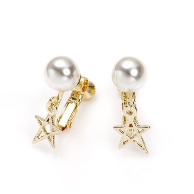 韓國❤️氣質 珍珠 鏤空 星星 垂墜耳夾 夾式 耳環【Verina's韓系美飾】