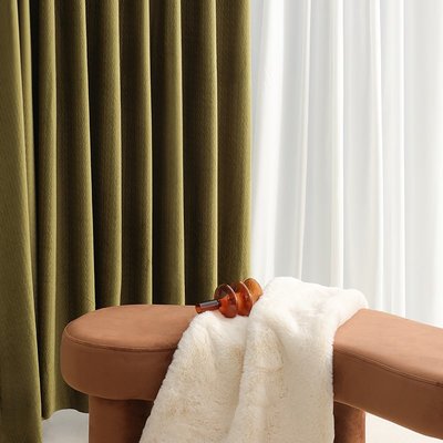 定制            橄欖綠絲絨窗簾復古輕奢墨綠色2022年新款客廳臥室高檔全遮光絨布
