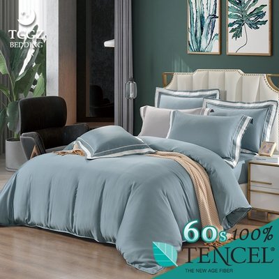 §同床共枕§TENCEL100%60支夜泊素色天絲萊賽爾纖維 雙人5x6.2尺 薄床包舖棉兩用被四件式組-水淺藍
