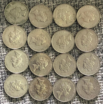 香港女王頭像5元白銅幣16枚（高冠）