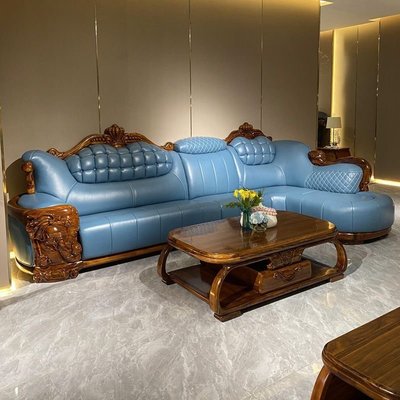 木亦新款烏金木頭層真皮轉角沙發L型大小戶型客廳沙發組合7字形爆款