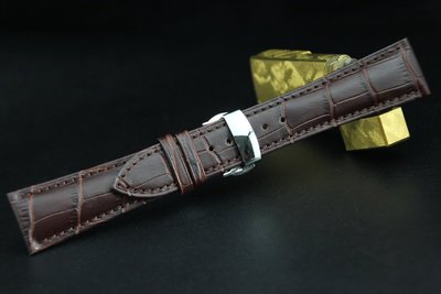 咖啡色18mm紳士風格可替代浪琴 seiko mido 原廠錶帶,壓鱷魚皮紋錶帶,方便雙按式不鏽鋼蝴蝶彈扣