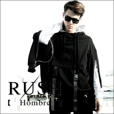 RUSH Hombre (韓國空運 現貨) 設計師款寬身雙色拉鍊可開式雙層袖連帽上衣 (男女皆可) (原價2080)