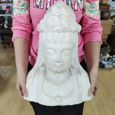 超大54.7斤日本 石雕漢白觀音佛像擺件