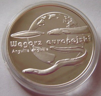 【熱賣精選】波蘭 2003年 保護動物系列 歐洲河鰻 20茲羅提 紀念銀幣 全新