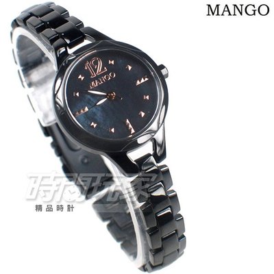 (活動價) MANGO 原廠公司貨 陽光 數字 珍珠螺貝面盤 不鏽鋼女錶 IP黑電鍍 MA6735L-88【時間玩家】