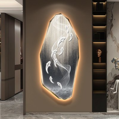 現代抽象玄關裝飾畫九魚圖走廊過道壁畫LED燈畫高檔輕奢客廳掛畫正品