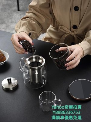茶杯尚明玻璃茶壺耐高溫泡茶壺不銹鋼過濾茶具加厚耐熱玻璃花茶壺單壺茶具-雙喜生活館