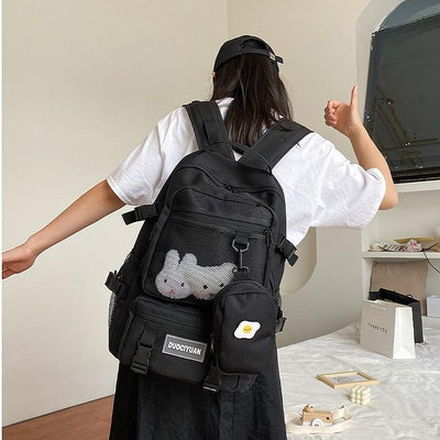 現貨 大容量多口袋工裝雙肩包 防潑水後背包 贈小包 可放15.6吋筆電 學生書包 休閒後背包 旅行雙-陽光小屋