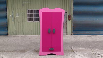 【安鑫】新北土城二手家具~3.5尺桃紅色造型開門單抽衣櫥衣櫃 收納櫃 吊衣架 【A1024】