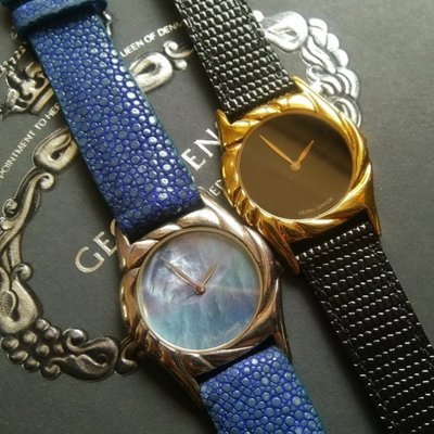 ㊣ 喬治傑生 Georg Jensen 古董 18K + 純銀 手錶 艷藍紫 珠母貝 OLE 黃K金 朵蘭☁ 壓箱寶 ☁