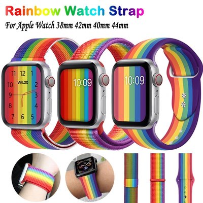 彩虹錶帶 Apple Watch 38mm 42mm 40mm 44mm 蘋果手錶矽膠錶帶 彩色錶帶 金屬錶帶 尼龍腕帶