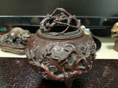 日本鑄銅香爐 梅花式香爐 名家精工金工銅器 擺件