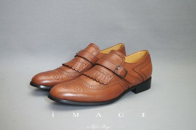 SIMPLE IMAGE(台灣製造）歐洲風格咖啡色小牛皮流蘇休閒皮鞋a418