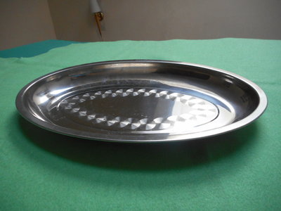 2手~不鏽鋼 橢圓形裝菜盤 魚盤 料理盤(34.5x21cm)