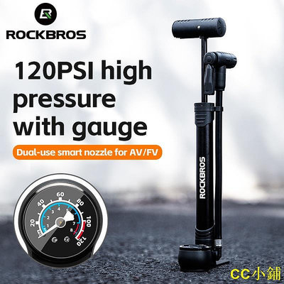 CC小鋪Rockbros 便攜式自行車打氣筒帶儀表高壓鋁合金空氣手打氣筒可逆輪胎充氣機自行車配件