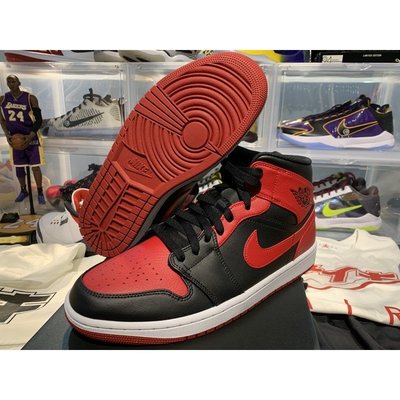 【正品】AIR JORDAN 1 MID BRED 經典黑紅 554724-074慢跑鞋