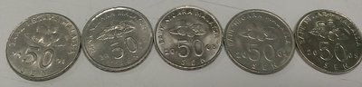 2001-2005年 5枚連號 馬來西亞 Malaysia 3版 50 SEN 50分 RINGGIT 令吉 大型 錢幣