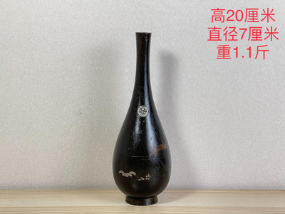（二手）-2024.3.9 日本回流 嵌銀 觀音瓶 老物件 擺件 古玩【靜心隨緣】2741