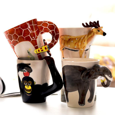咖啡杯【優質】牛奶杯彩繪馬克杯可愛卡通造型 3D立體動物馬克杯大容量手繪陶瓷喝水杯可愛創意個性牛奶咖啡杯子