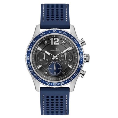 GUESS 藍色橡膠錶帶 三眼計時 男士手錶 W0971G2