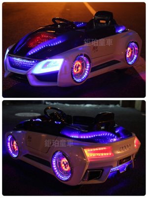 【鉅珀】非授權車仿奧迪“AUDI R9”造型兒童電動車 原廠雙馬達高/低速切換+全車身彩燈+四輪避震+可開車門