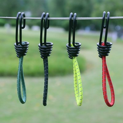 8個 6 毫米彈力繩鉤黑色防銹漆螺旋線鉤，帶可分離反光彈力繩重型捆紮帶鉤，適用於野營