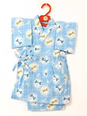 ✪胖達屋日貨✪特價 褲款 110cm 水藍底 方格紋 蜻蜓 日本製 男寶寶男童日式和服浴衣兒童甚平 COSPLAY表演