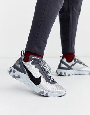 Nike 耐吉正版原裝 React Element 55慢跑 運動鞋 美國9.5 英國9號銀色CI3835-001