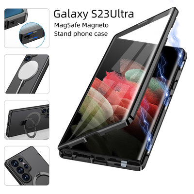 三星手機殼 適用三星Galaxy s23ultra手機殼萬磁王金屬磁吸MagSafe折疊支架套手機皮套 手機保護套 保護殼