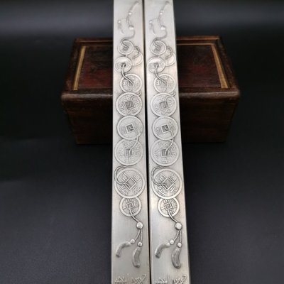 現貨熱銷-【紀念幣】古玩銅器收藏,白銀連錢鎮尺;形制端正,工藝精美,造型獨特。