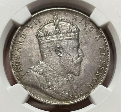 NGC-AU 英國愛德華七世1907年海峽1元銀幣