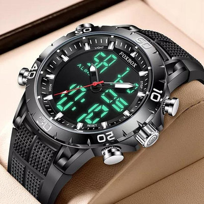 Foxbox 男士手錶防水矽膠錶帶運動數字手錶 LED 多功能手錶
