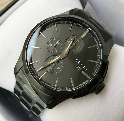 GUCCI G-Timeless 黑色面錶盤 黑色不鏽鋼錶帶 石英 三眼計時 男士手錶 YA126274