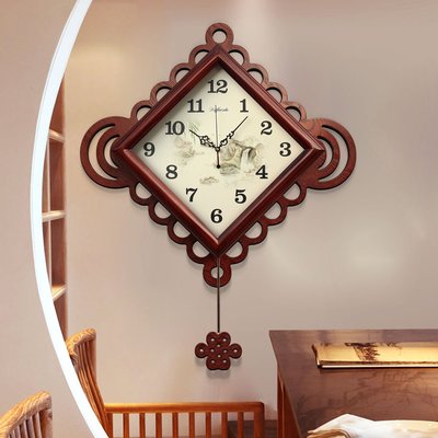 熱銷 中國結中國風鐘表掛鐘客廳復古中式時鐘靜音擺鐘家用裝飾大裝飾表可開發票