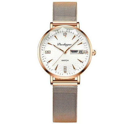 女士手錶 正品 POEDAGAR 312 金屬錶帶手錶 小尺寸 金色手錶 時尚 簡約 日曆 防水 夜光 情人節禮物 女生